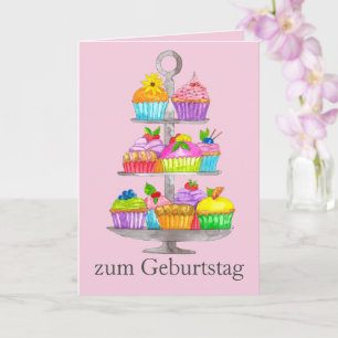 Cartão Watercolor cupcakes German Birthday Card