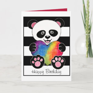 Cartão Watercolor Cute Panda With Rainbow Heart