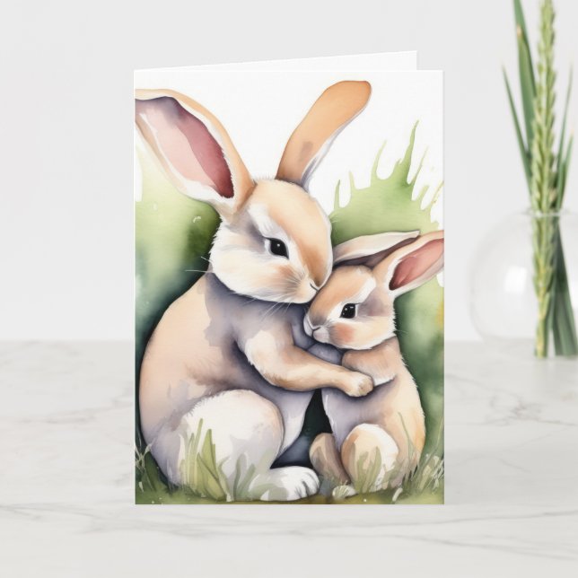 Cartão Watercolor Easter Bunny Love (Frente)