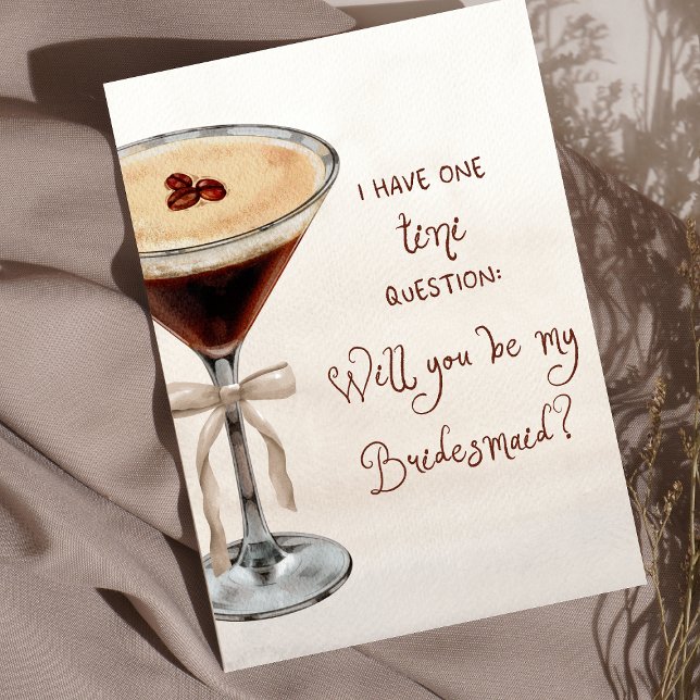 Cartão Watercolor Espresso Martini Bridesmaid Proposta (Chic espresso martini design perfect for stylish bridesmaid proposals with a coffee-loving twist!)