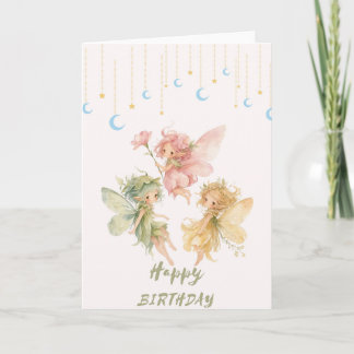 Cartão Watercolor Fairy Trio Happy Birthday Card - Celest
