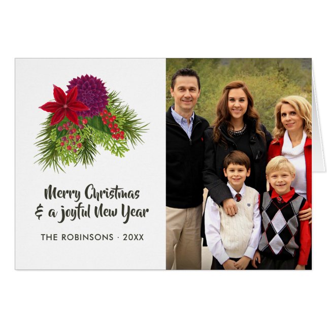 Cartão Watercolor Floral Christmas Photo (Frente Horizontal)