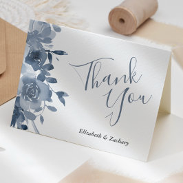 Cartão Watercolor Floral Dusty Blue Casamento Obrigado