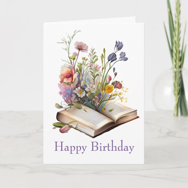 Cartão Watercolor Floral e Livros Aniversário (Frente)
