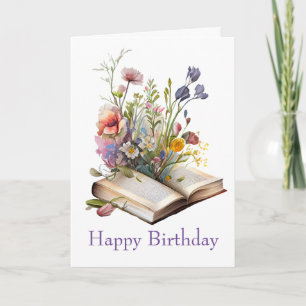 Cartão Watercolor Floral e Livros Aniversário