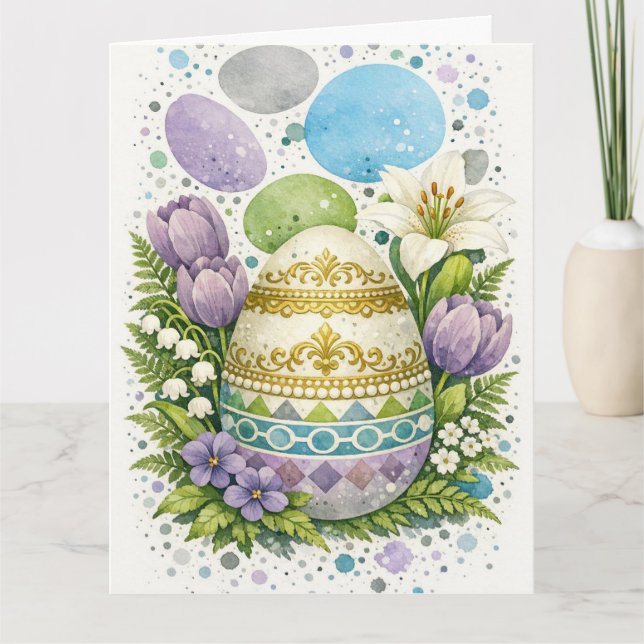 Cartão Watercolor Floral Easter Egg (Frente)