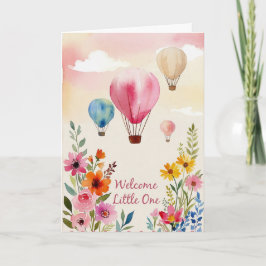 Cartão Watercolor Floral Hot Air Balloon Baby Shower Card
