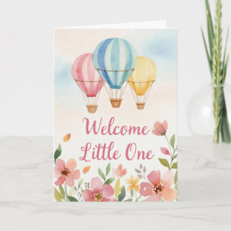 Cartão Watercolor Floral Hot Air Balloon Baby Shower Card