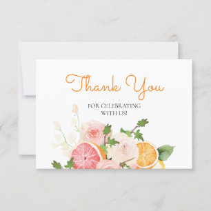 Cartão Watercolor Floral Orange Citrus Theme Obrigado