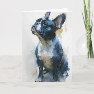 Cartão Watercolor French bulldog sitting