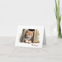 Cartão Watercolor Ginger Cat Obrigado