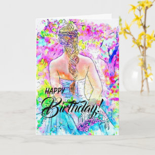 Cartão "Watercolor Girl" Sweet 16 Birthday Card