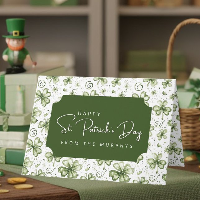 Cartão Watercolor Green Shamrocks Happy St. Patrick's Day (Criador carregado)