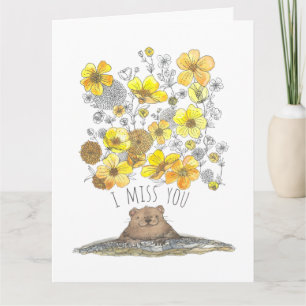 Cartão Watercolor Groundhog and Buttercups I Miss You