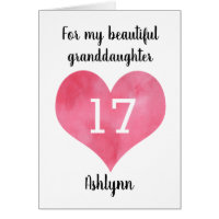 Watercolor Heart 17th Birthday Grandchild