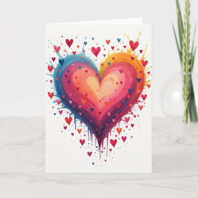 Cartão Watercolor Heart Love Card (Frente)