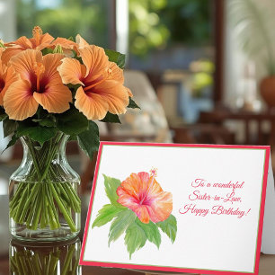 Cartão Watercolor Hibiscus Happy Birthday Sister-in-Law 
