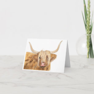 Cartão Watercolor Highland Cow Saudação de Aniversário