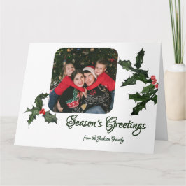 Cartão Watercolor Holly com Berries Foto Natal