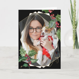 Cartão Watercolor Holly e Red Berries