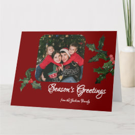 Cartão Watercolor Holly no Natal vermelho profundo