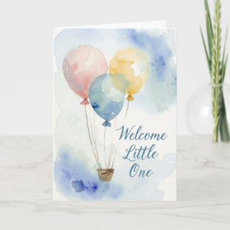 Cartão Watercolor Hot Air Balloon Baby Shower Card