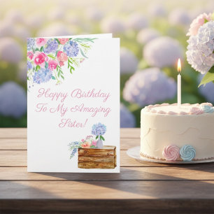 Cartão Watercolor Hydrangeas Happy Birthday Sister