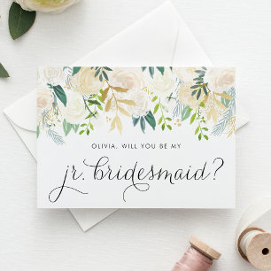 Cartão Watercolor Ivory Flowers Junior Bridesmaid