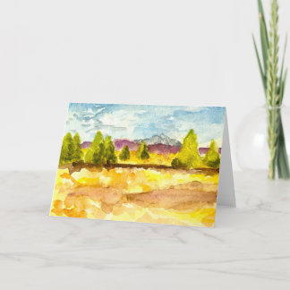 Cartão Watercolor Landscape Trees Mountain Clouds Card