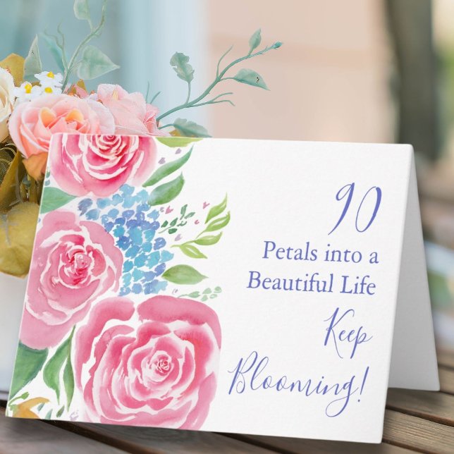 Cartão Watercolor Loose Rosa & Hydrangea 90 Birday (Criador carregado)