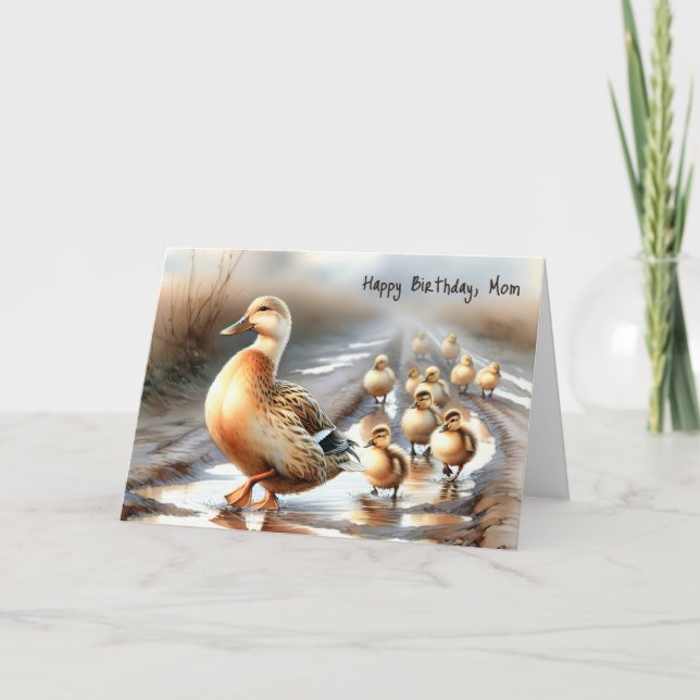 Cartão Watercolor Mãe Duck Para Aniversário Da Mãe (Frente)