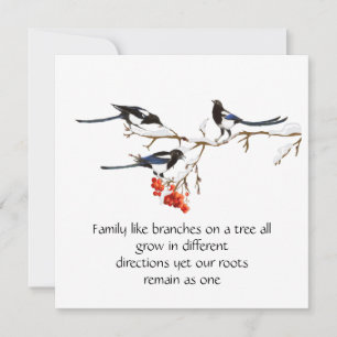 Cartão Watercolor Magpie Family Cote Natureza Animal  