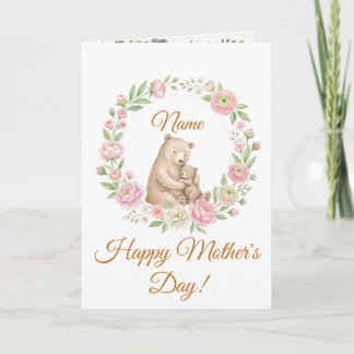 Cartão Watercolor Mother and Baby Bear Mother's Day Card