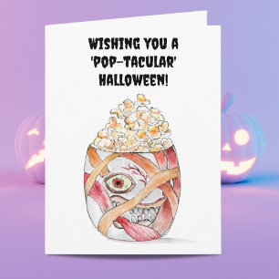 Cartão Watercolor Mummy Popcorn Happy Halloween