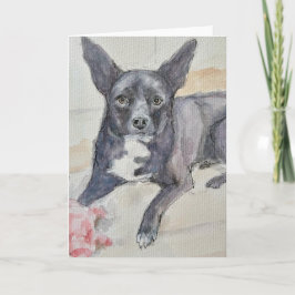 Cartão Watercolor of black dog on folded Greeting Card