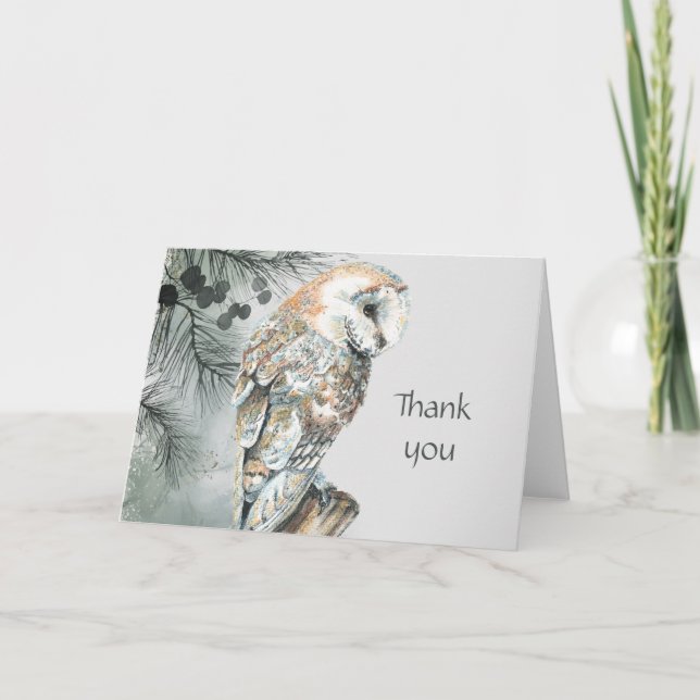 Cartão Watercolor Owl Bird Natureza, Obrigado (Frente)