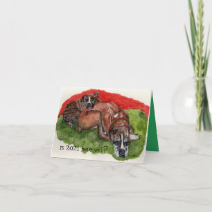 Cartão watercolor painting Xmas Boxers, whimsical message