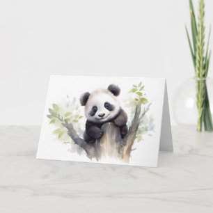 Cartão Watercolor Panda Bear Birthday