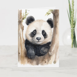 Cartão Watercolor Panda Bear Pensando em Você