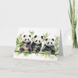 Cartão Watercolor Panda Bears Pensando em você