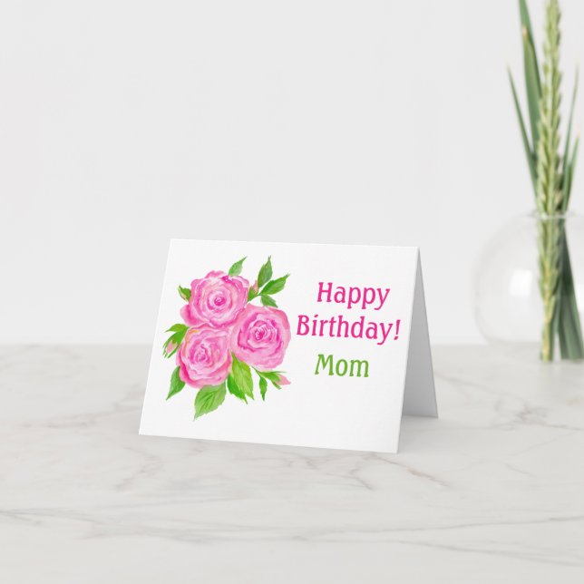Cartão Watercolor Pink English Rosa Happy Birday Card (Frente)