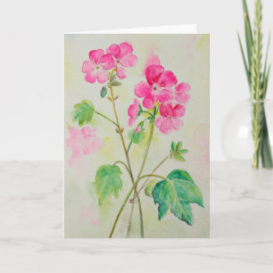 Cartão Watercolor Pink Geranium Greeting Card