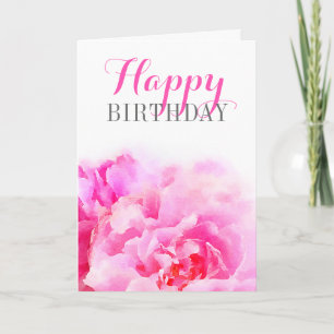 Cartão Watercolor Pink Peony Floral Birday