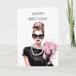 Cartão Watercolor Pink Vintage Chic Girly Happy Birday