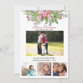 Cartão Watercolor Poinsettia 4 Collage Multi-Foto