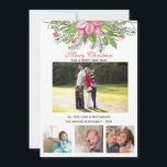 Cartão Watercolor Poinsettia 4 Collage Multi-Foto<br><div class="desc">Cartão de Natal com poinsettia aquosa,  saudações personalizadas e quatro fotos. Não se preocupe em recortar suas fotos,  apenas tenha os rostos centrados nas 3 fotos de baixo!</div>