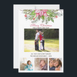 Cartão Watercolor Poinsettia 4 Collage Multi-Foto<br><div class="desc">Cartão de Natal com poinsettia aquosa,  saudações personalizadas e quatro fotos. Não se preocupe em recortar suas fotos,  apenas tenha os rostos centrados nas 3 fotos de baixo!</div>