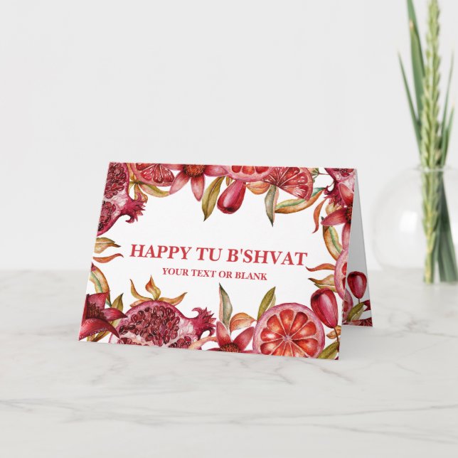 Cartão Watercolor Pomegranate Happy Tu B'shvat (Frente)