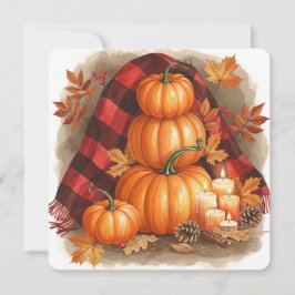 Cartão Watercolor pumpkins, plaid and candles