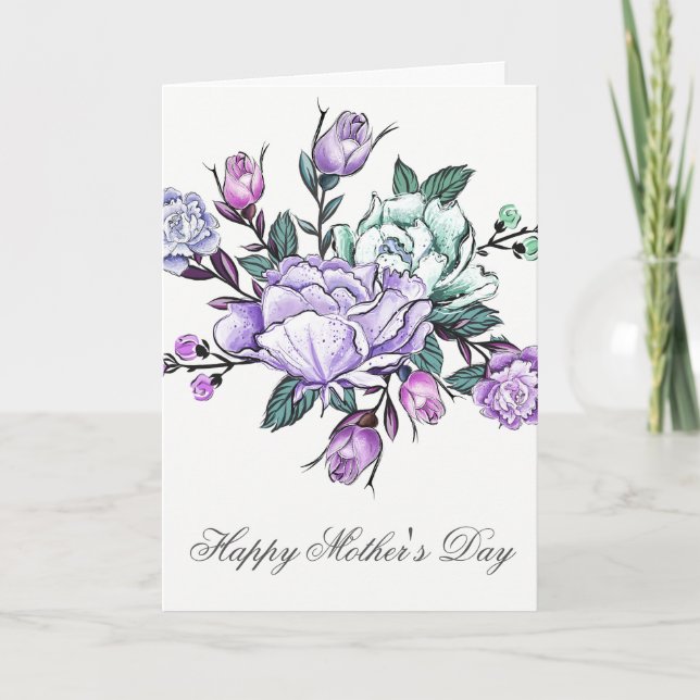 Cartão Watercolor Purple Floral Mothers Day Card (Frente)